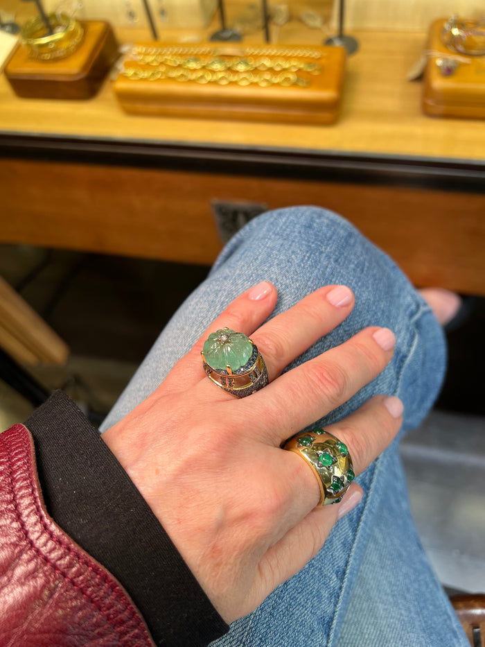 18kt Gold Carved Marquis Rare 100-Year Old Hand Carved Fluted