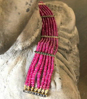 18kt Gold 7 Strand Burma Ruby Bracelet