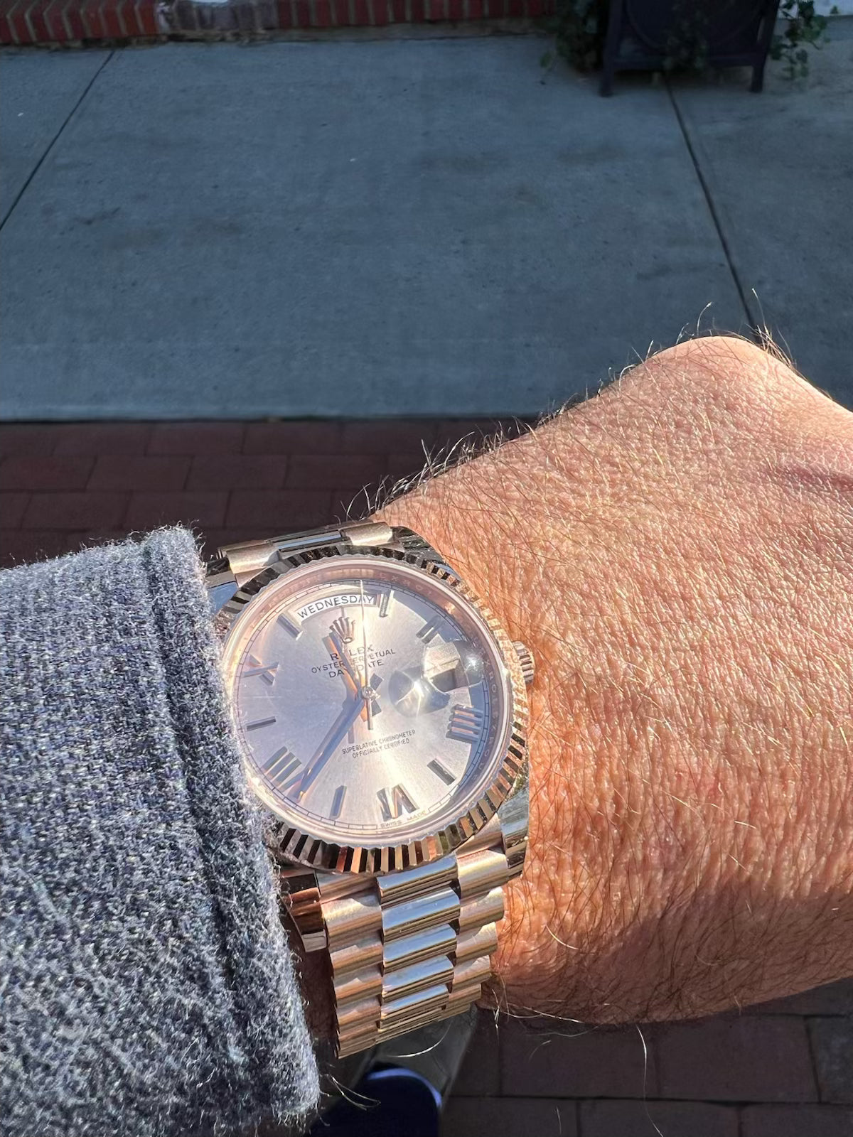2019 Rolex Day-Date 40 228235 Rose Gold Sundust Roman Numerals Dial