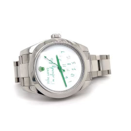 Exclusive 40mm Rolex Milgauss "Who cares I'm already late" custom dial green font