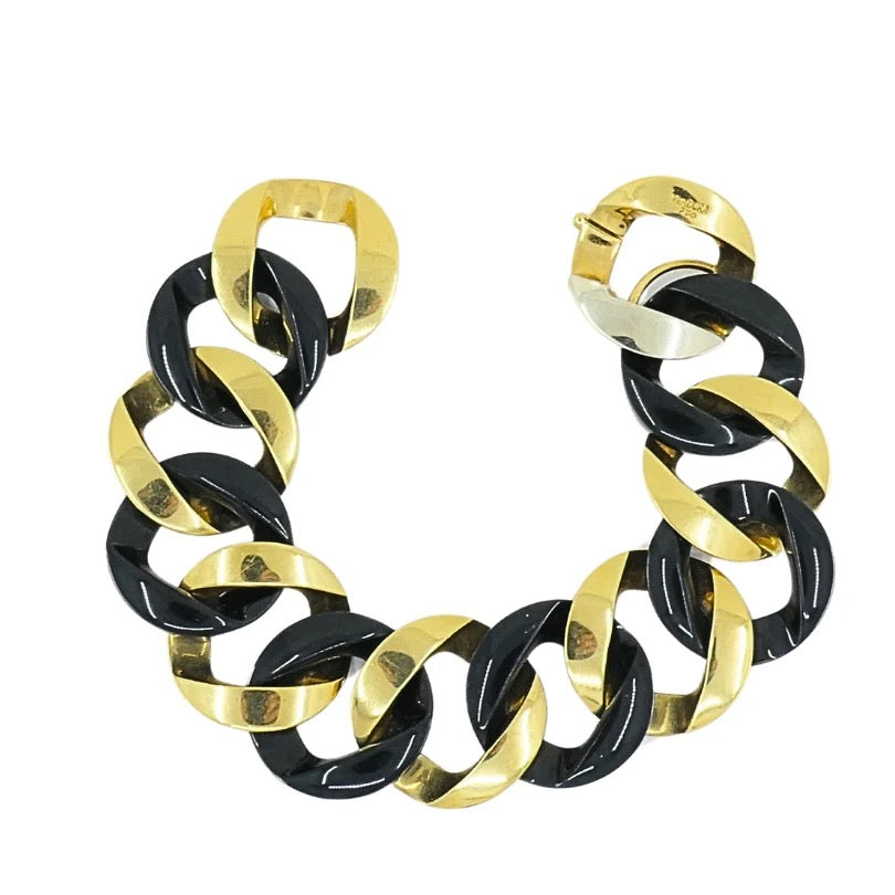 Verdura 18k Yellow Gold Black Jade Curb Link Bracelet Uber Rare