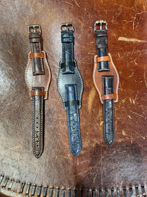 16, 18, 19, 20, 22 mm Alligator and Leather Bund Watch Strap Combination