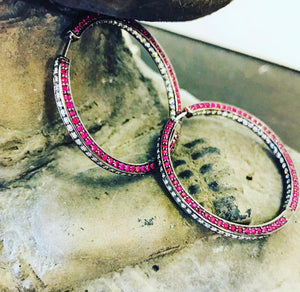 18kt Gold Hoops with Ruby and Diamond