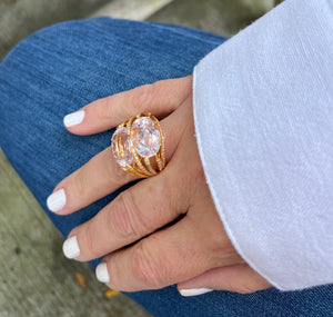 18kt Yellow Gold Kunzite Ring with Pavé Diamonds