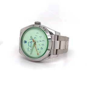Exclusive 40mm Rolex Milgauss "Who cares I'm already late" custom dial blue font III