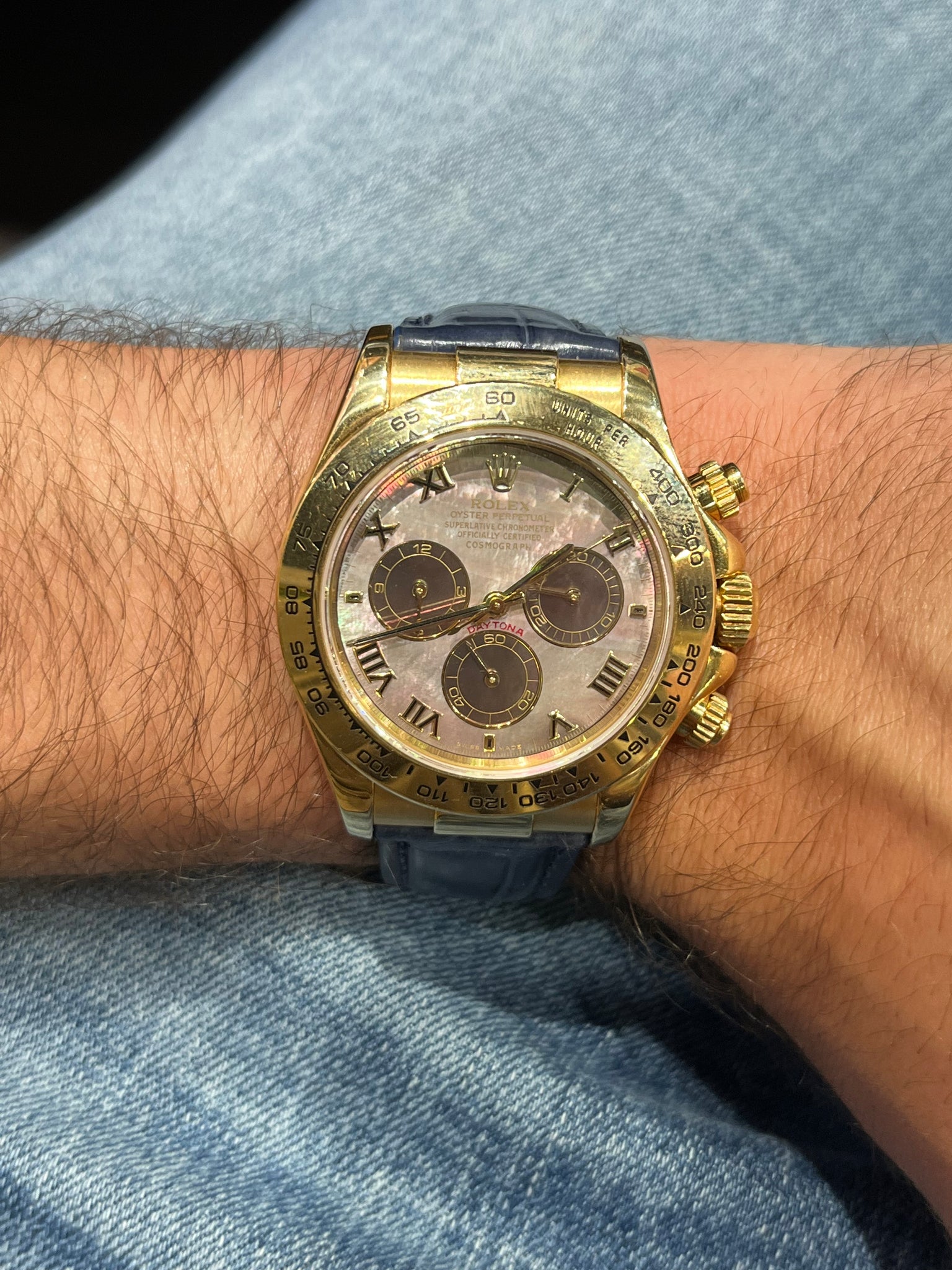 2001 Rolex Daytona ref 116518 with Pink or Blue Alligator Strap