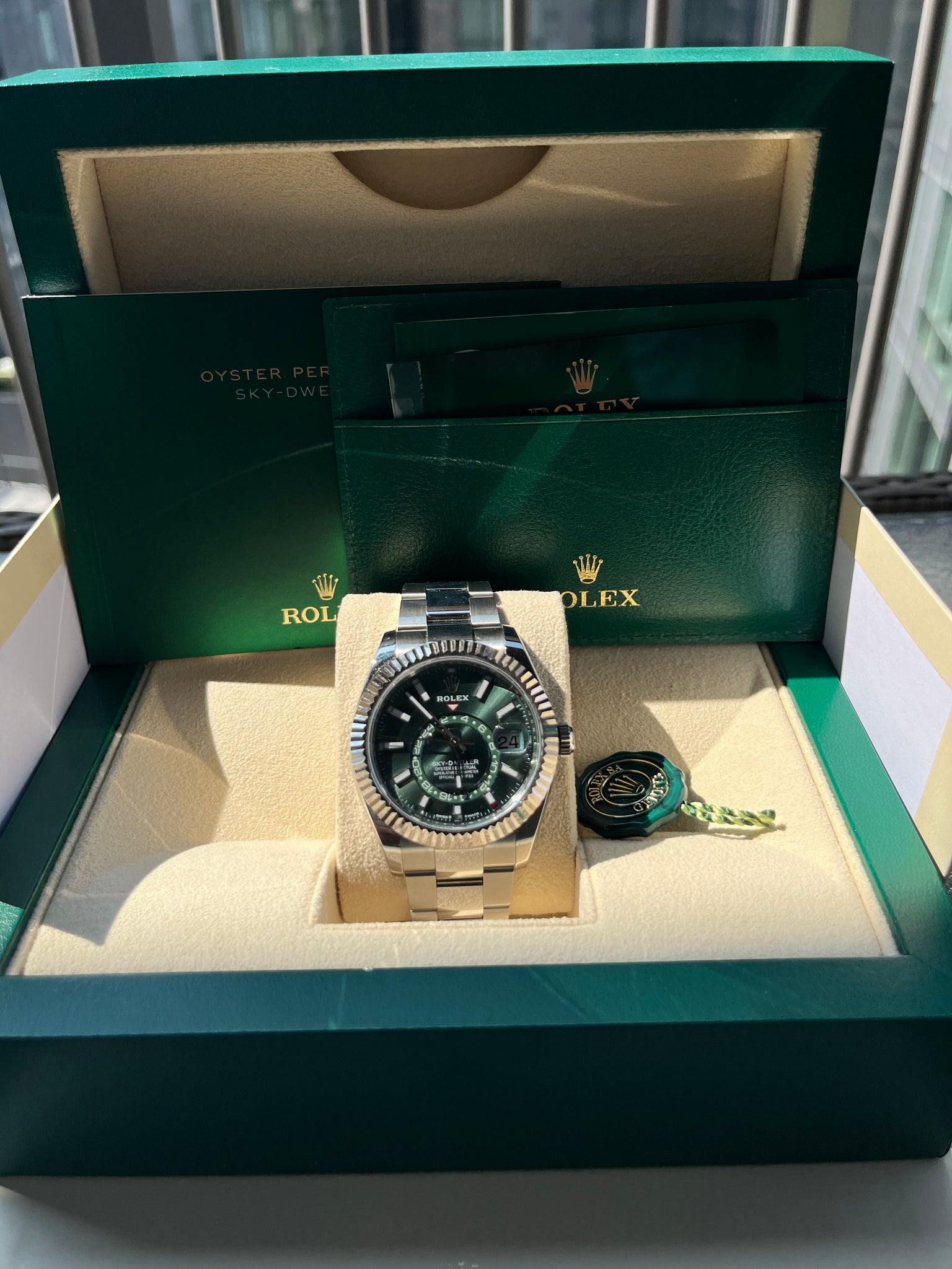 2024 Steel Rolex Sky Dweller Green Dial Ref 336934 Complete