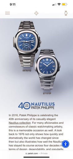 NOS Patek Philippe Nautilus Chronograph White Gold Blue Diamond Dial Limited Edition Ref 5976/1G-001 40th Anniversary