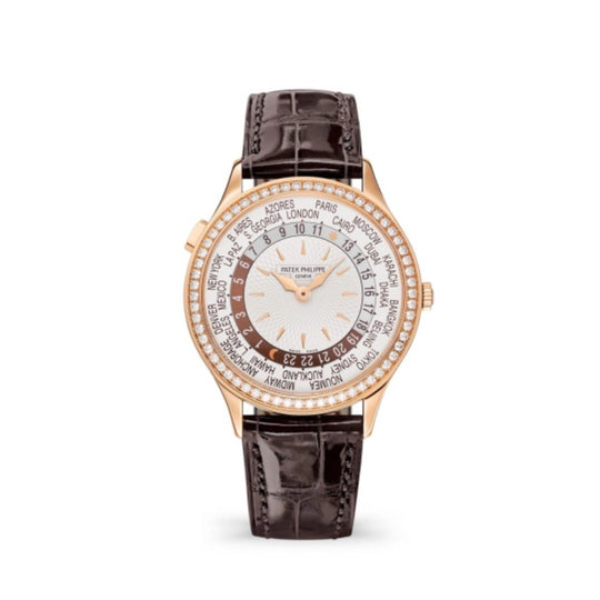 Patek Philippe World Time Complications Reference 7130R-013 Rose Gold Diamond Silver Dial