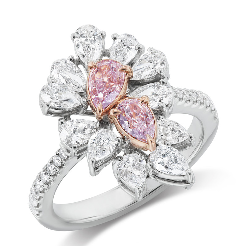 Paired Pink Pears Petal Ring