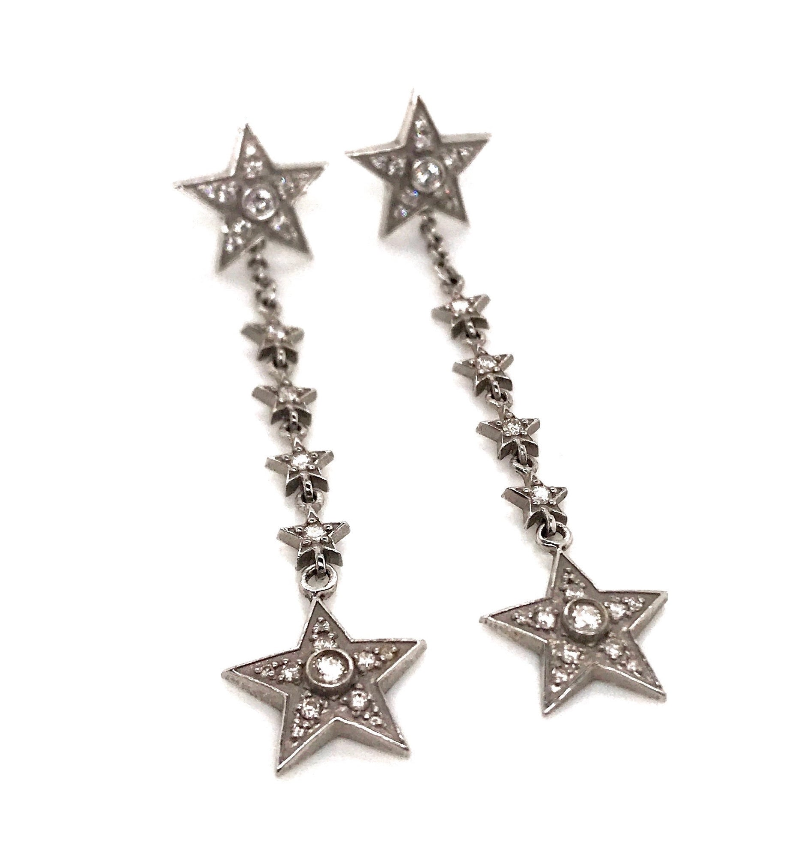 18kt White Gold 'Pave Star Stud' with Detachable 5 Star Chandelier