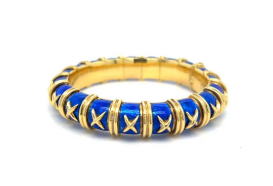Tiffany & Co. Jean Schlumberger Croisillon Gold and Blue Enamel Bangle Bracelet