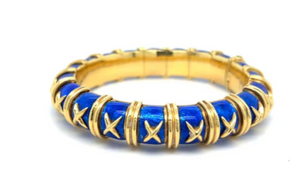 Tiffany & Co. Jean Schlumberger Croisillon Gold and Blue Enamel Bangle Bracelet