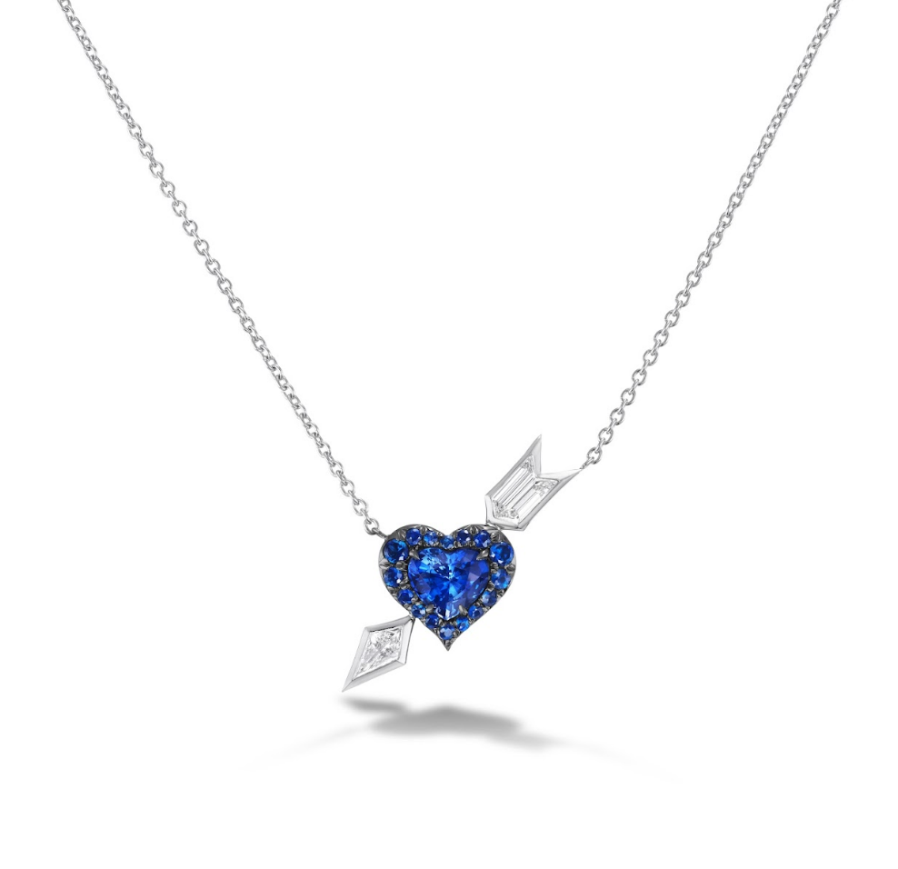 Blue Heart and Arrow Pendant Necklace