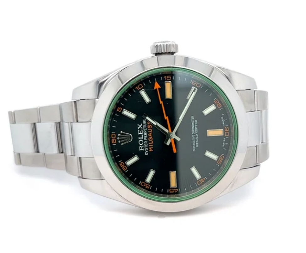 2009 Rolex Milgauss ref 116400GV Who Care's I'm Already Late Blue Font