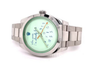 2009 Rolex Milgauss ref 116400GV Who Care's I'm Already Late Blue Font