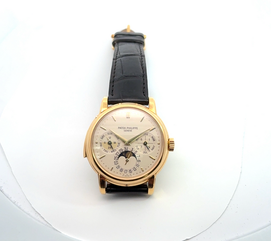NOS 1993 Patek Philippe Grand Complications 3974J-001 Perpetual Calendar Chime Minute Repeater Moon Phase Yellow Gold White Dial