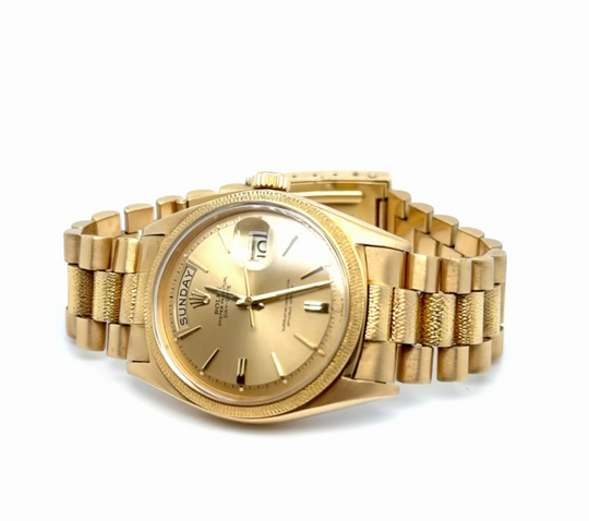 1964 Rolex Day-Date 1810 Yellow Gold Champagne Dial Wave Finish Uber Rare
