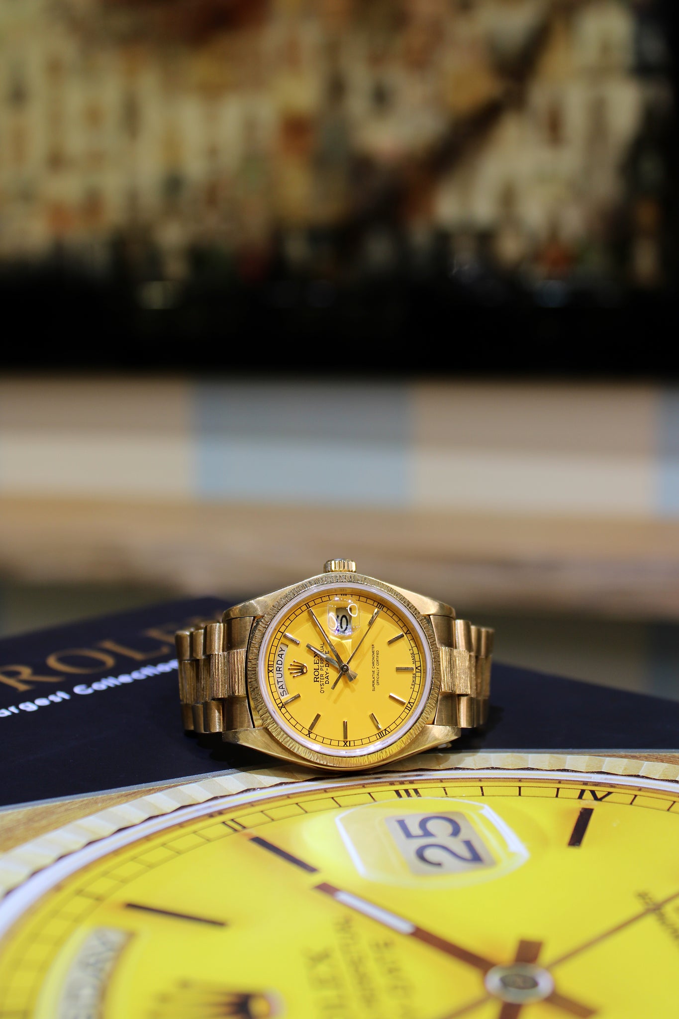 1979 Rolex Day Date Black Stella with Second Custom Yellow Dial