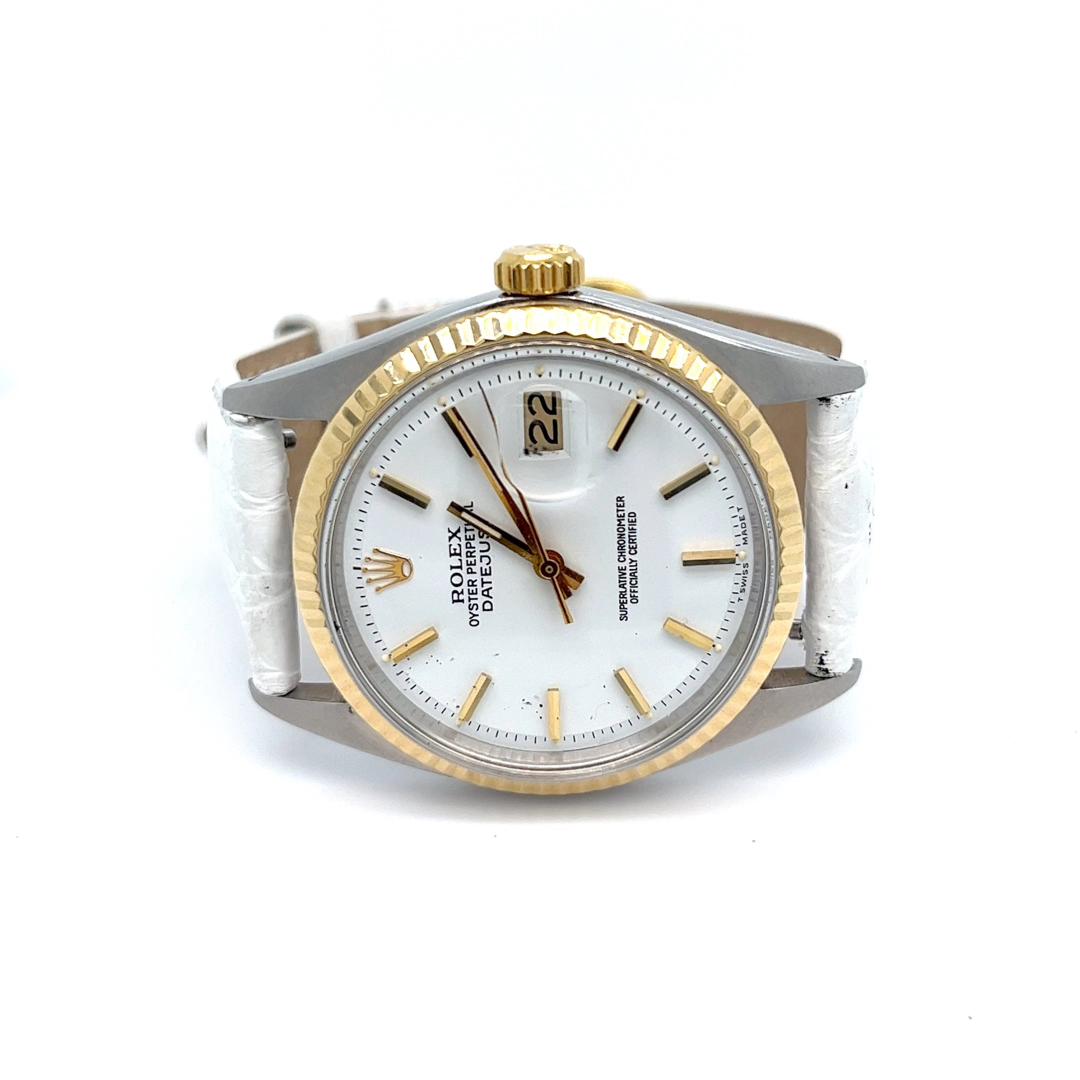 1973 Two-Tone Rolex Datejust Reference 1601 White Alligator Strap