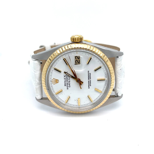 1973 Two-Tone Rolex Datejust Reference 1601 White Alligator Strap
