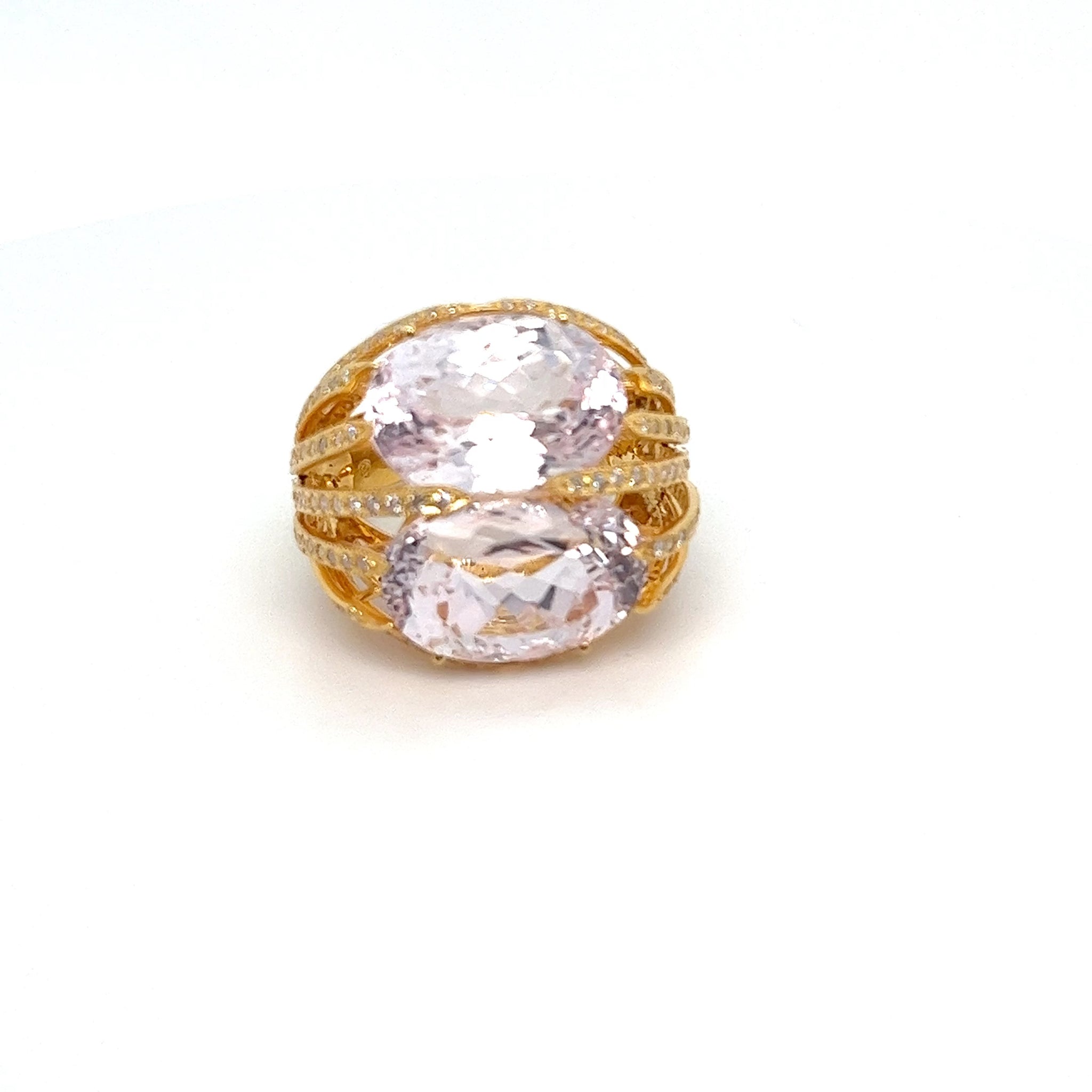 18kt Yellow Gold Kunzite Ring with Pavé Diamonds