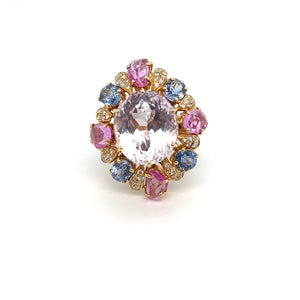 18kt Yellow Gold Kunzite Sapphire Diamond Ring