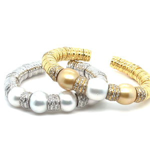 18kt Yellow Gold South Sea Pearl Diamond Bangle Cuff