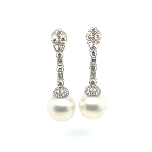 18kt White Gold South Sea Pearl Diamond Earrings