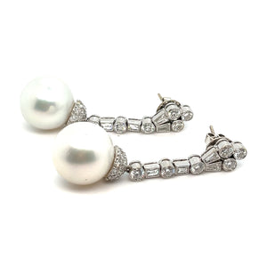 18kt White Gold South Sea Pearl Diamond Earrings