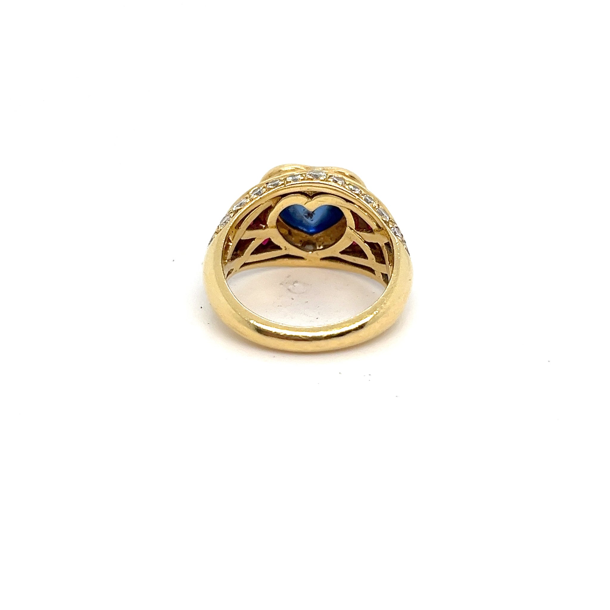 1987 Bulgari 18kt Cabochon Blue Sapphire Ruby and Diamond Ring