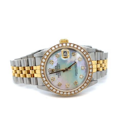 1991 Rolex Datejust Reference 68273 Two-Tone Mother of Pearl Dial Custom Diamond Bezel