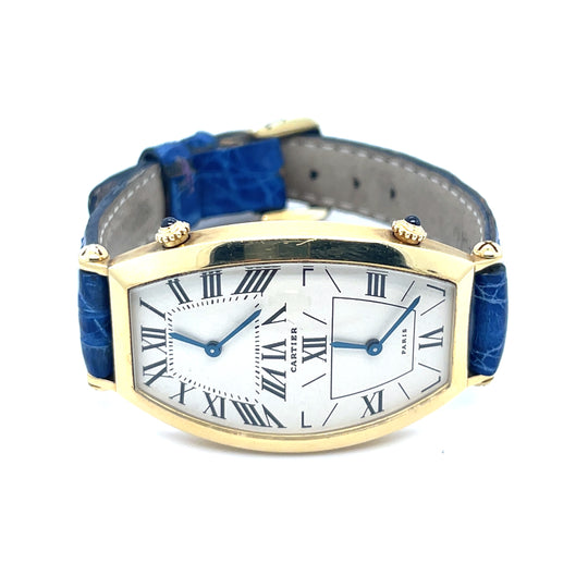 Cartier Tonneau Dual Time 18kt Yellow Gold White Dial
