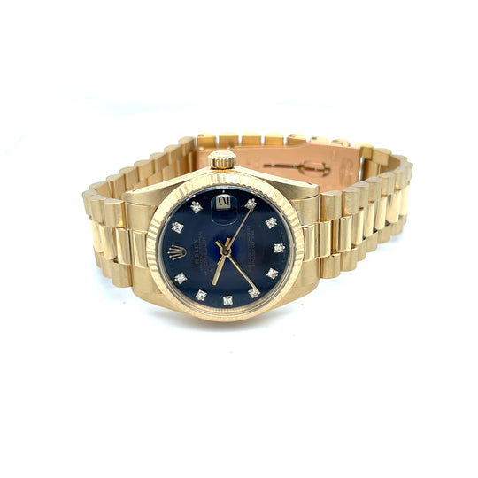 1979 Rolex Datejust 31mm Reference 68278 Yellow Gold Tropical Blue Diamond Dial
