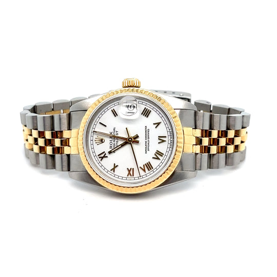 1991 Rolex Datejust Reference 68273 Stainless Steel Yellow Gold White Roman Numerals Dial