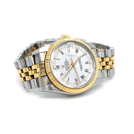 1986 Rolex Datejust Reference 68273 Stainless Steel Yellow Gold White Roman Numerals Dial