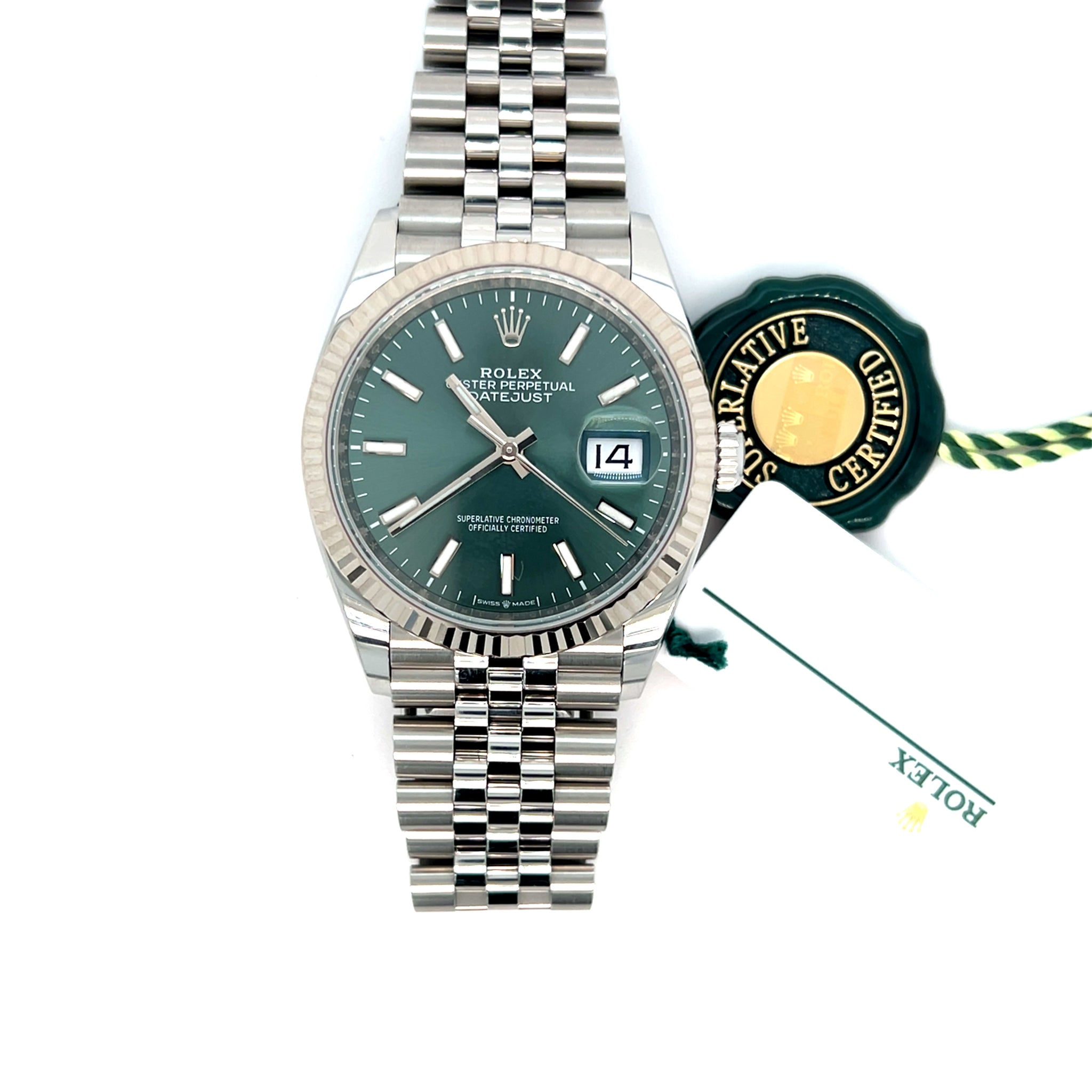 2022 Rolex Datejust Reference 126234 Stainless Steel Mint Green Dial