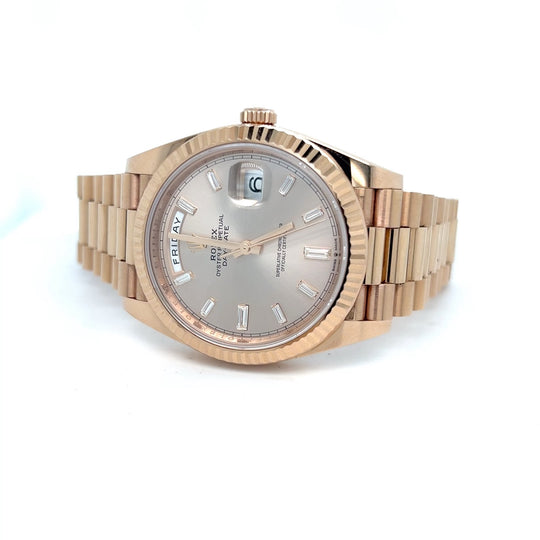 2019 Rolex Day-Date 40 228235 Rose Gold Sundust Diamond Dial