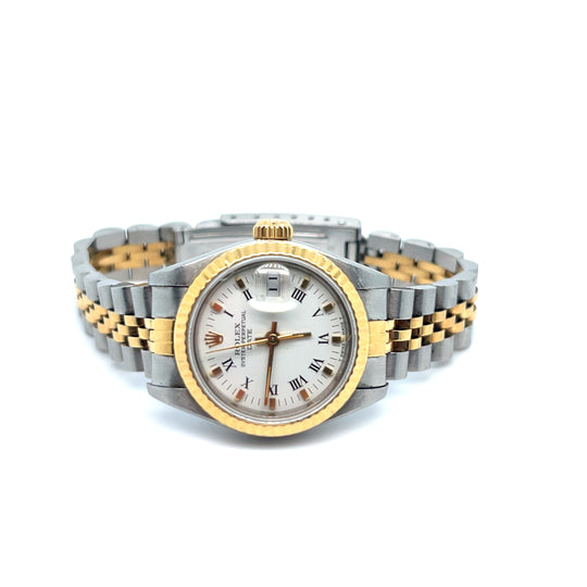 1985 Rolex Date 69173
'Ladies' 26mm Yellow Gold Stainless Steel White Roman Numerals Dial