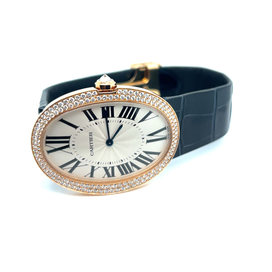 Cartier Baignoire XL Reference 3033 Rose Gold White Dial Diamond Bezel
