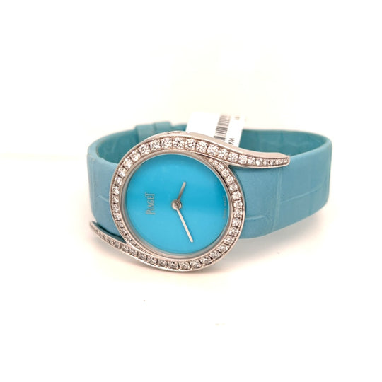 Piaget Limelight Gala White Gold Turquoise Dial Diamond Bezel