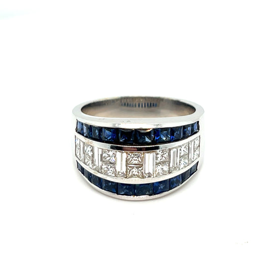 Men's 18kt White Gold Blue Sapphire Ring