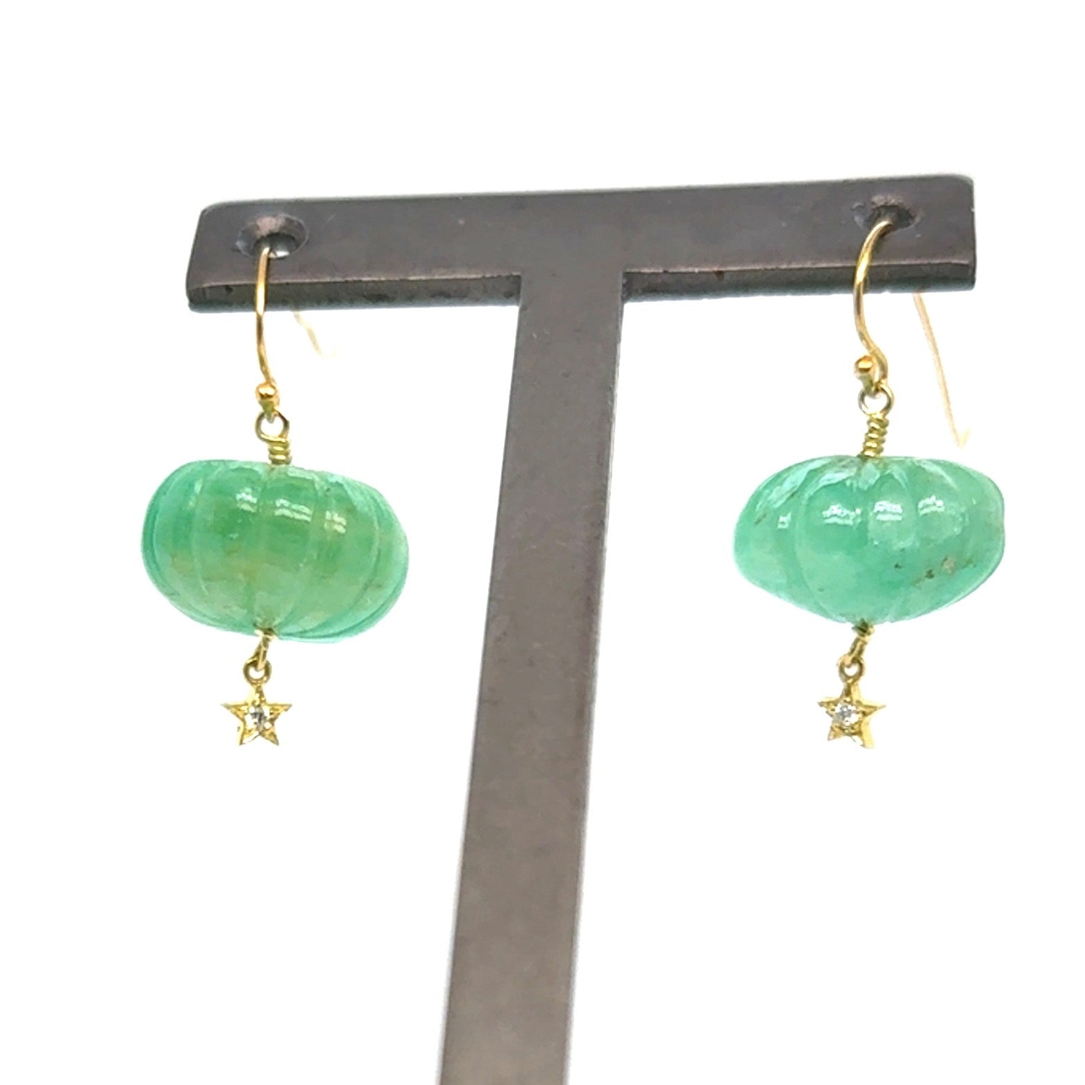 Rare 100-Year-Old Hand Carved Fluted Colombian Emerald Earrings