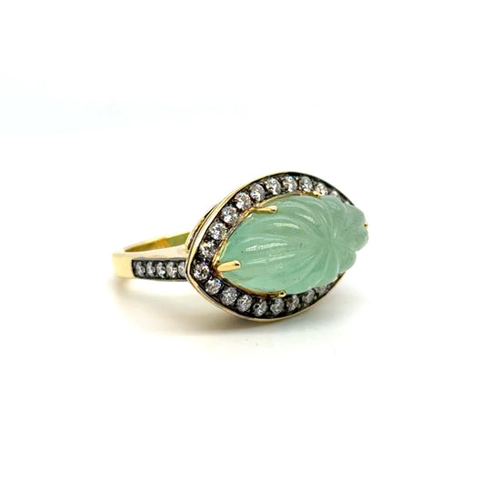 18kt Gold Carved Marquis Rare 100-Year Old Hand Carved Fluted Colombian Emerald Ring