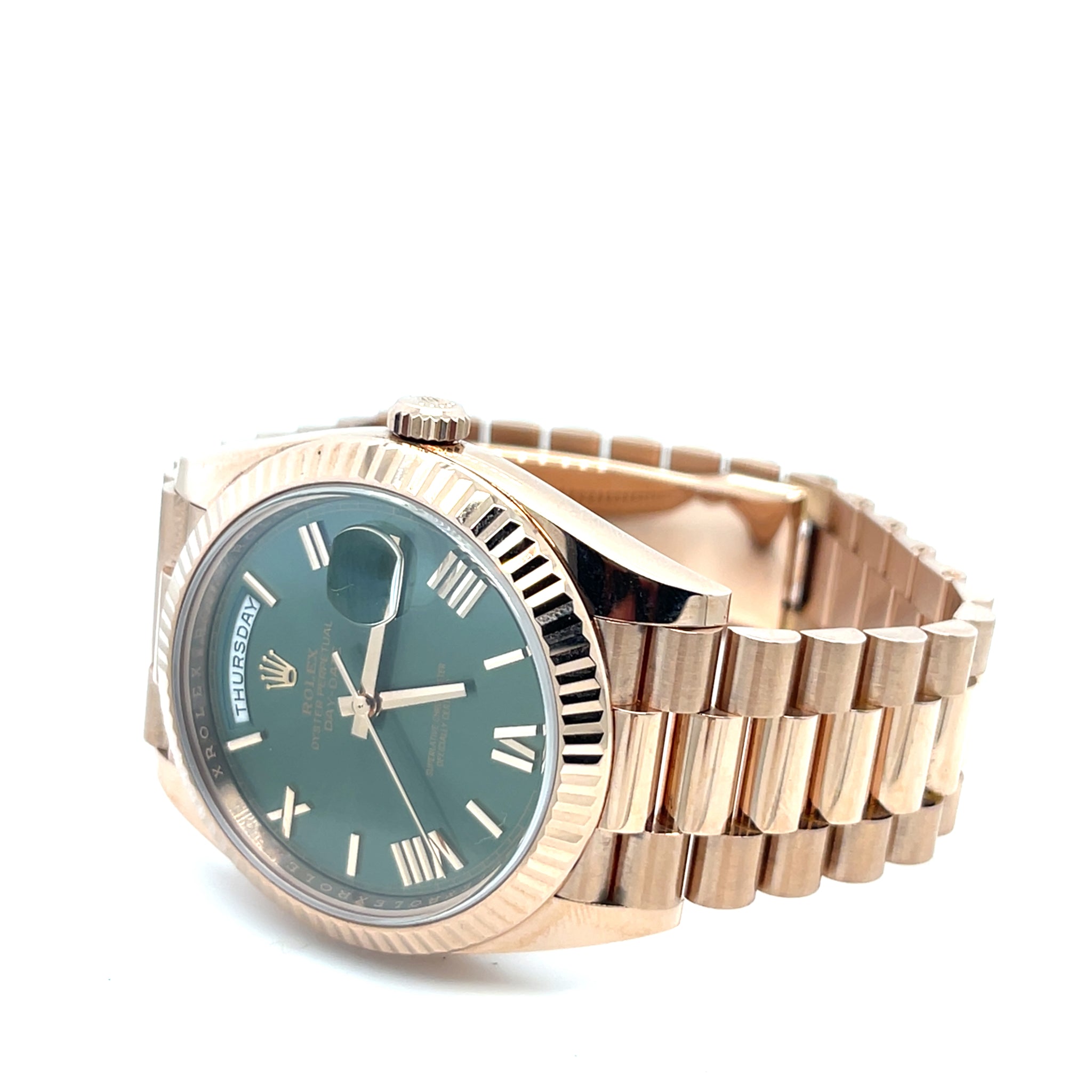 2020 Rolex Day-Date 40 228235 Rose Gold Olive Green Dial