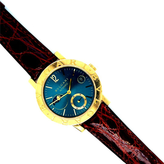 2000 Bulgari BB38 GLMP Yellow Gold Blue Dial Automatic Moon Phase