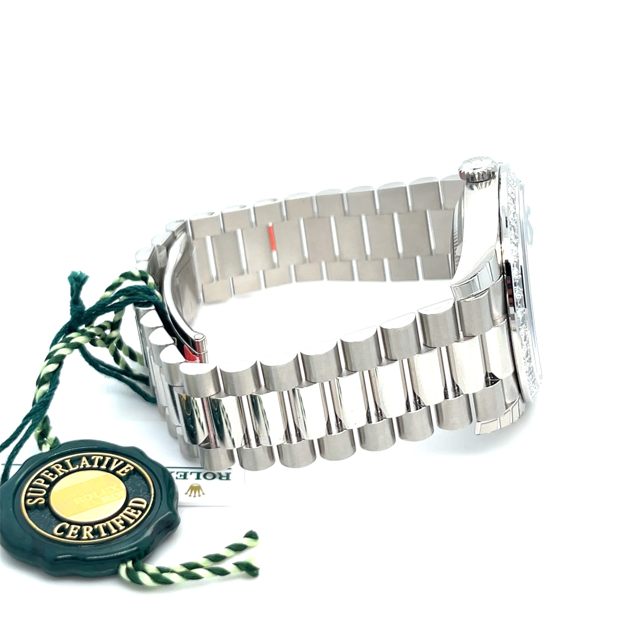 2025 Rolex Day-Date 40 228396TBR Platinum Ice Blue Diamond Dial Diamond Bezel