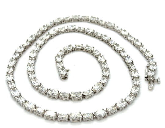 Platinum 20cttw Oval Diamond Tennis Necklace