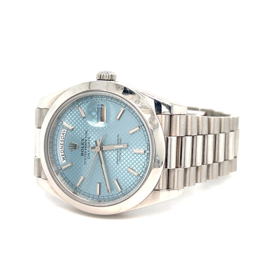 Rolex Day-Date 40 228206 Platinum Ice Blue Diagonal Motif Dial
