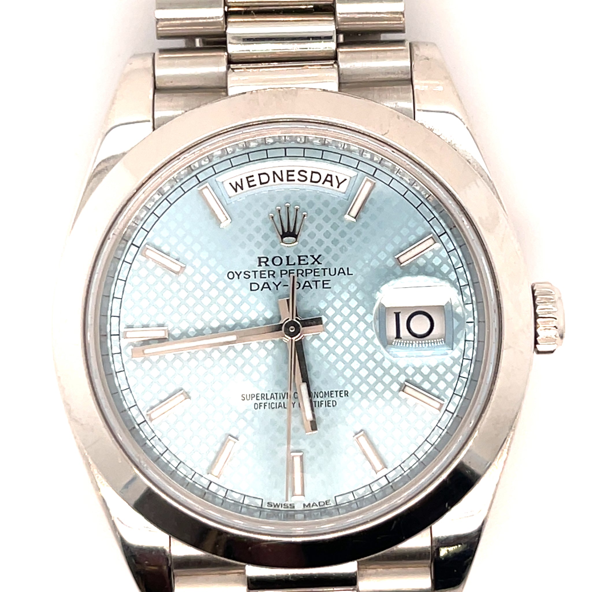 Rolex Day-Date 40 228206 Platinum Ice Blue Diagonal Motif Dial